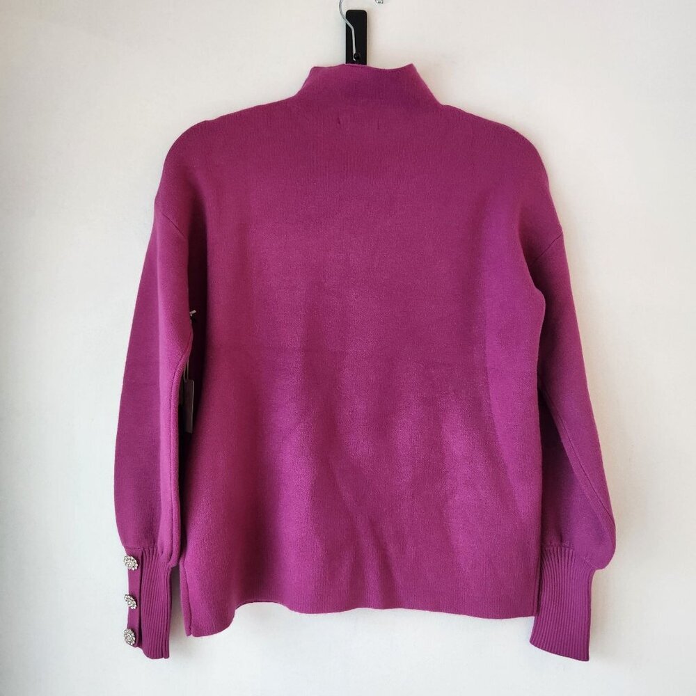 NWT Tahari Maroon Purple Mock Neck Sweater Jeweled Cuffs Women's S - Picture 2 of 9